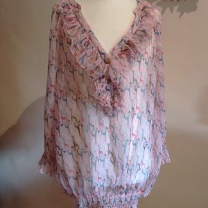 Gondola Blu Pink Patterned Sheer Top - S/M